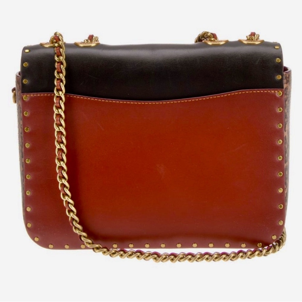 COACH MADISON SHOULDER BAG SIGNATURE CANVAS RIVETS AND SNAKESKIN DETAIL - Picture 4 of 10